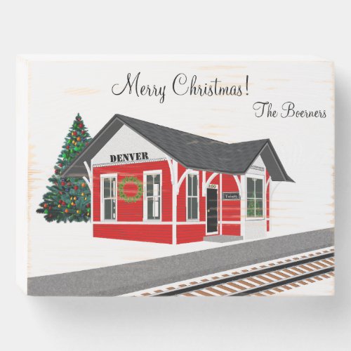 Railroad Train Depot Merry Christmas Wood Box Sign