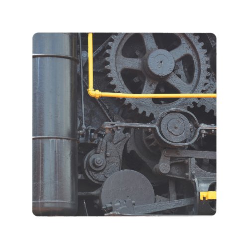 Railroad Train Engine Wheels and Cogs Industrial Metal Print