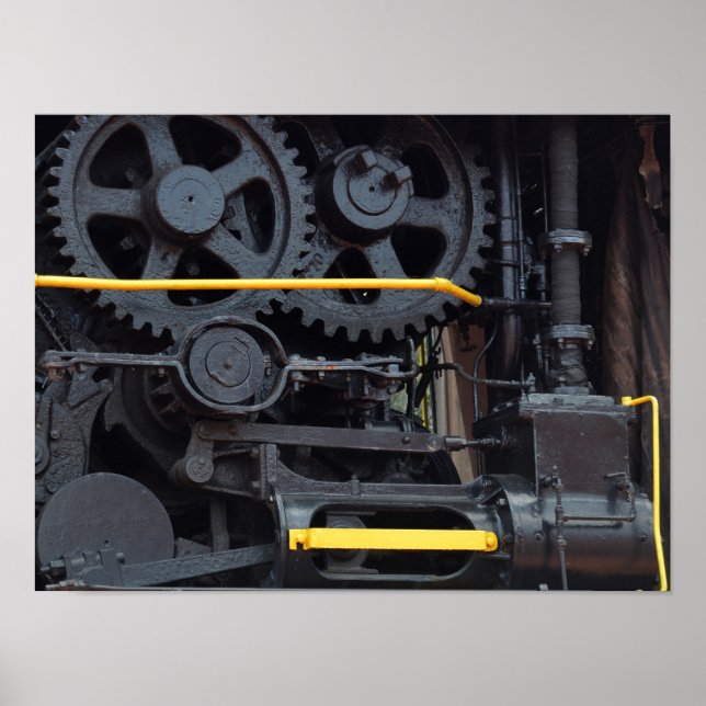 Railroad Train Engine Wheels and Cogs Industrial Poster (Front)