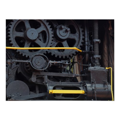 Railroad Train Engine Wheels and Cogs Industrial Poster