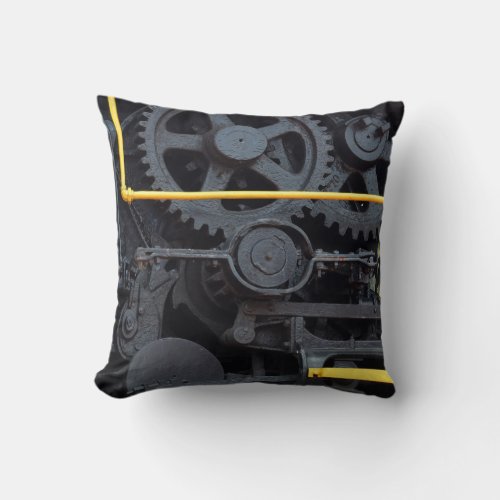 Railroad Train Engine Wheels and Cogs Industrial Throw Pillow