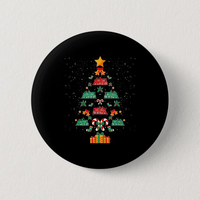 Railroad Train Locomotive Old Train Christmas Tree Button (Front)
