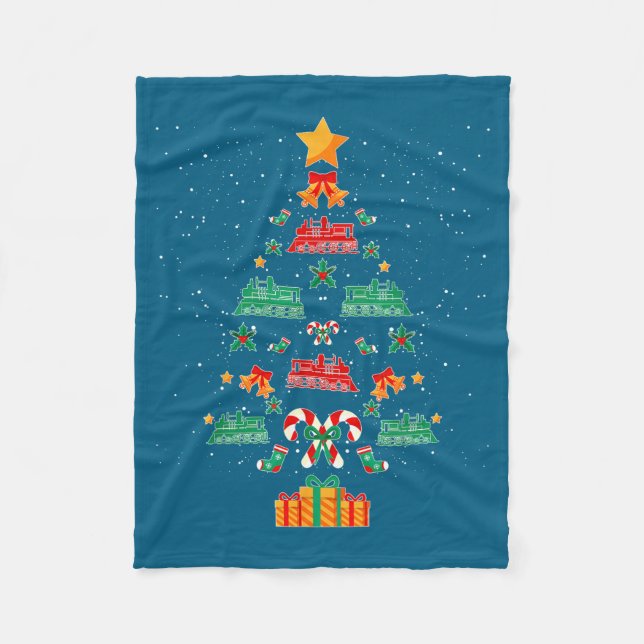 Railroad Train Locomotive Old Train Christmas Tree Fleece Blanket (Front)
