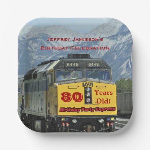 Railroad Train Paper Plates 80th Birthday Custom Paper Plates