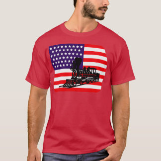 Railroad Train Themed American Flag T-Shirt