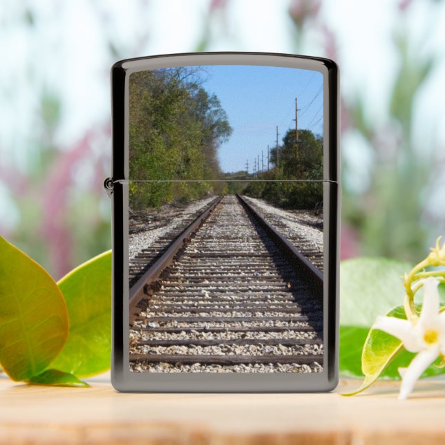 Railroad Train Tracks Close-up Photo Zippo Lighter (On Table)