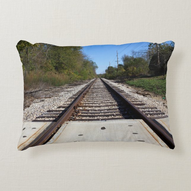 Railroad Train Tracks Photo Decorative Pillow (Front)