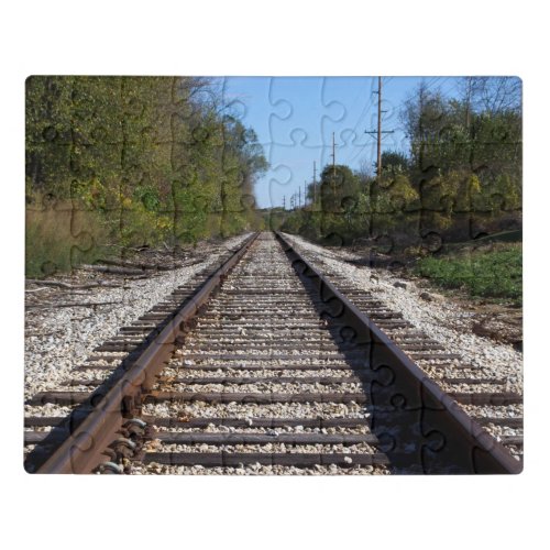Railroad Train Tracks with Scenery Landscape Photo Jigsaw Puzzle