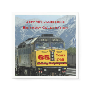 Railroad Train Yellow Engine, Name, Birthday Paper Napkins