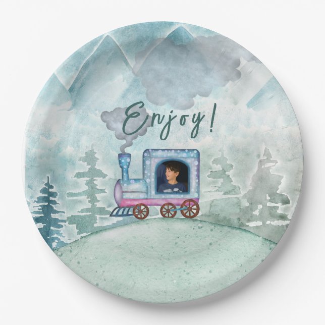 Railway cartoon kid design paper plates (Front)