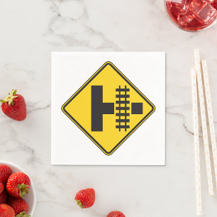 Railway Crossing Ahead Road Sign Napkins