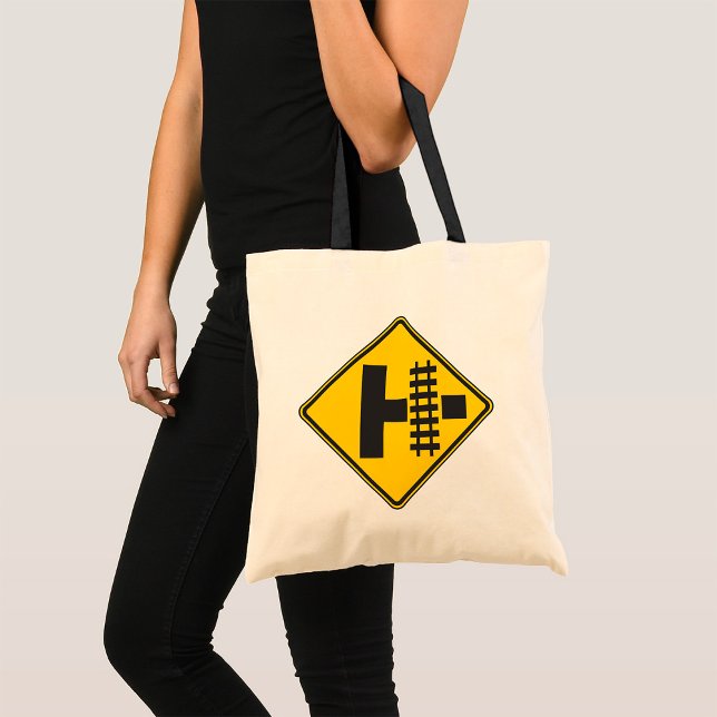 Railway Crossing Ahead Road Sign Tote Bag (Creator Uploaded)