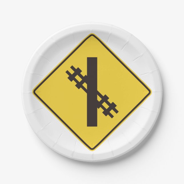 Railway Crossing Road Sign Paper Plates (Front)