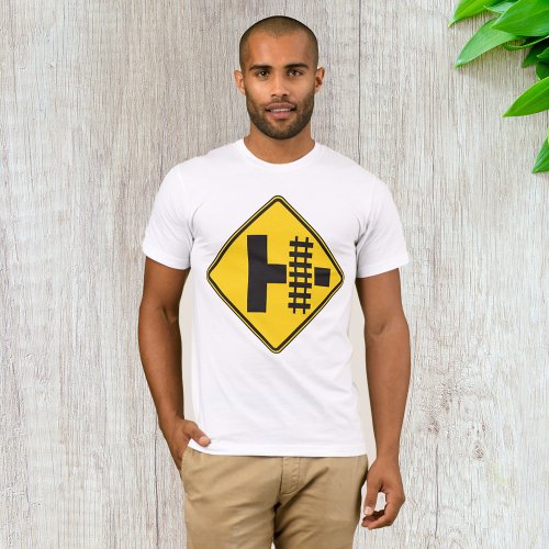 Railway Crossing Road Sign Tracks Mens T_Shirt