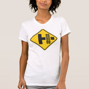 Railway Crossing Road Sign Womens T-Shirt