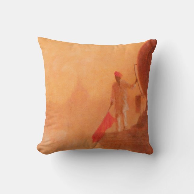 Railway Flag Man Agra 2010 Throw Pillow (Front)