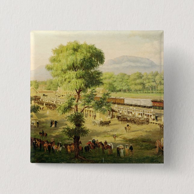 Railway in the Valley of Mexico, 1869 Pinback Button (Front)