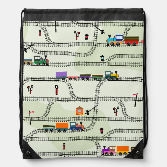 Railway Kids Trains & Tracks Drawstring Backpack (Front)
