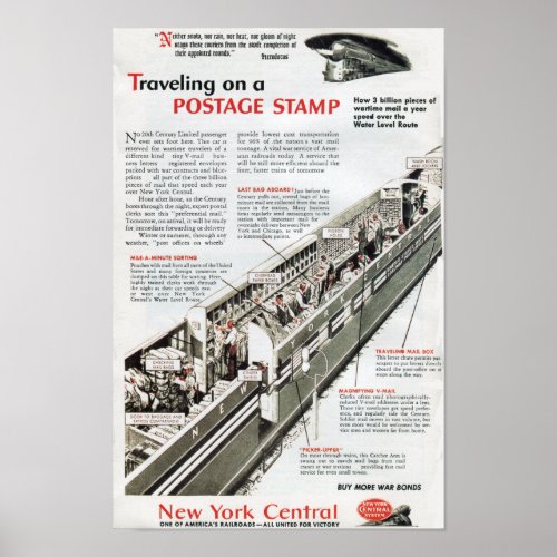 Railway Mail on the New York Central Railroad 1943 Poster