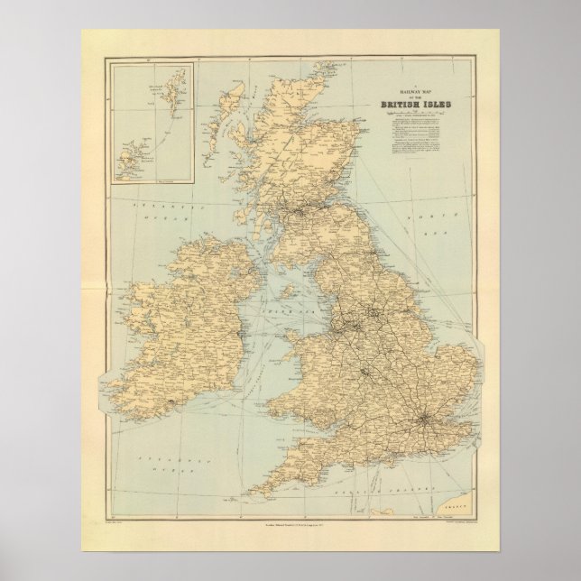 Railway map, British Isles Poster (Front)