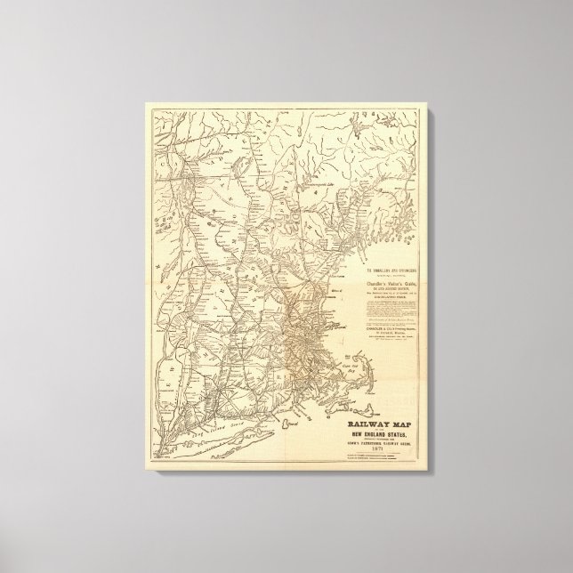 Railway map New England States Canvas Print (Front)