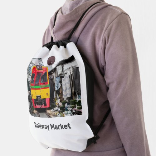 Railway Market Mae Klong Vintage Thailand Retro Drawstring Bag