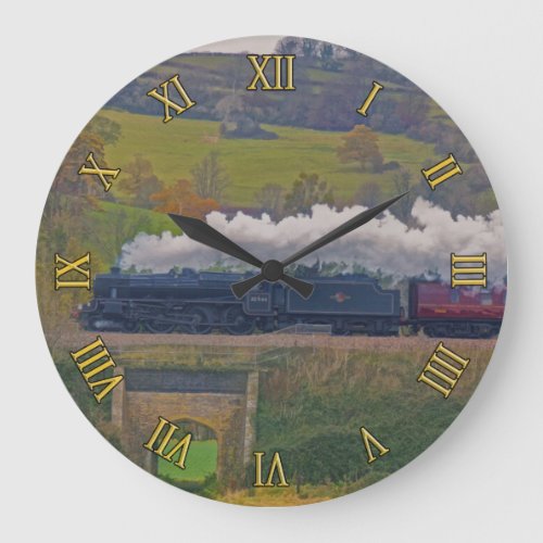 Railway Steam Engine Fine Art for Train_lovers Large Clock