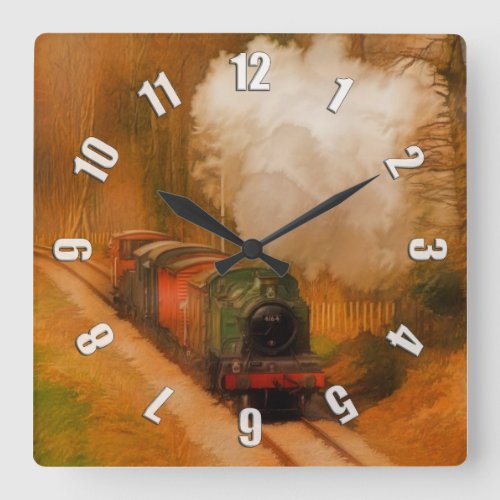 Railway Steam Engine Fine Art for Train_lovers Square Wall Clock