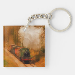 Railway Train Spotters Steam Engine & Smoke Keychain