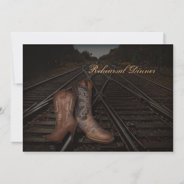 railway western cowboy wedding Rehearsal Dinner Invitation (Back)