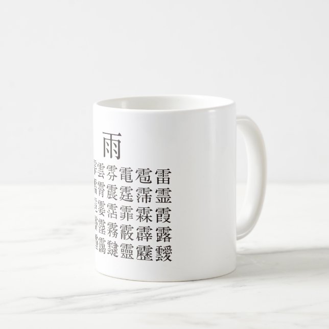 Rain and Kanji with rain crown radical Coffee Mug (Front Right)