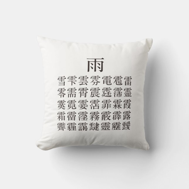Rain and Rain Cap Kanji Throw Pillow (Front)