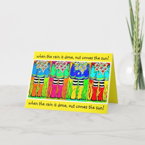 Rain and Sun Boots and Daisies springtime colorful Card