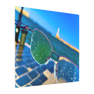 Rain at sea metal print