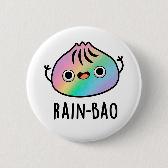 Rain-bao Funny Rainbow Dimsum Bao Pun  Button (Front)