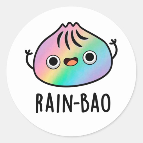 Rain_bao Funny Rainbow Dimsum Bao Pun  Classic Round Sticker