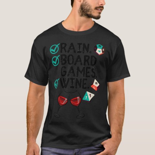 Rain Boardgames Wine Check off List for Game Fans T_Shirt