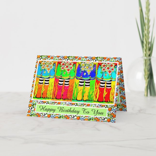 Rain Boots and Daisies Birthday Card Springtime (Front)