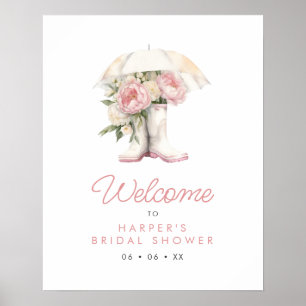 Rain Boots & Pink Peonies Bridal Shower Welcome Poster