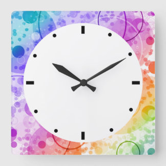 RAIN BUBBLES IN RAINBOWS SQUARE WALL CLOCK