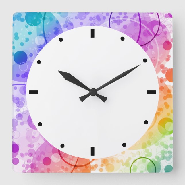 RAIN BUBBLES IN RAINBOWS SQUARE WALL CLOCK (Front)