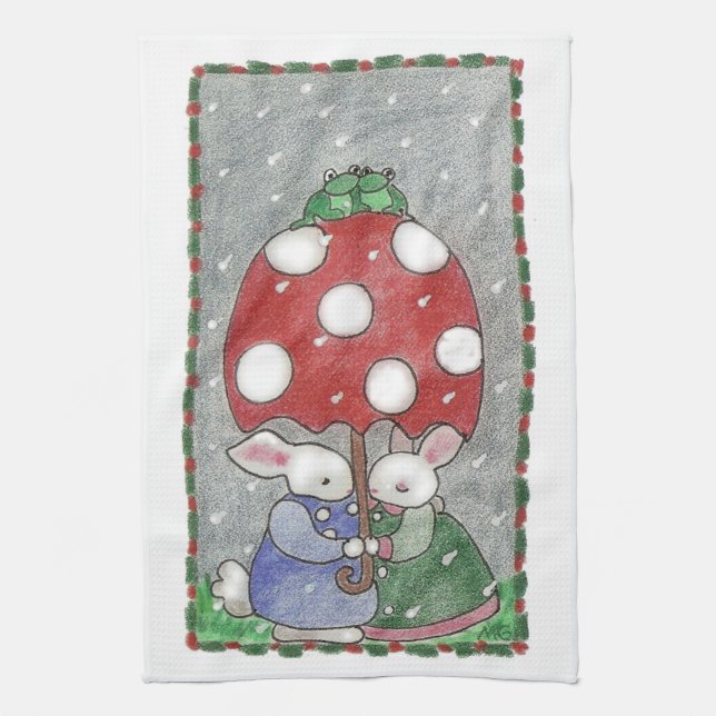 Rain Bunnies tea towel (Vertical)