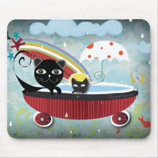 Rain Cat Rain umbrella melon bird star Mousepad