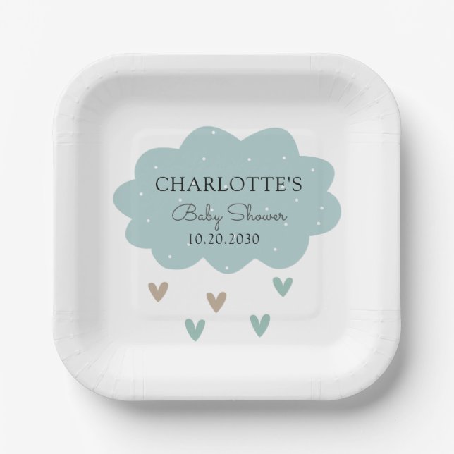 Rain Cloud Baby Shower Blue  Paper Plates (Front)
