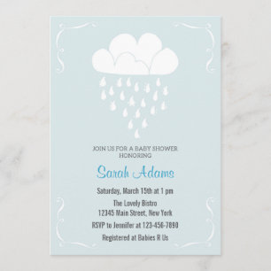 Rain Cloud Baby Shower Invitation Pastel Blue