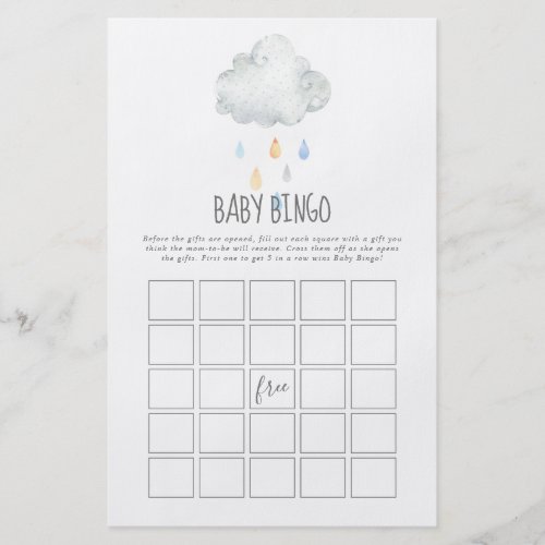 Rain Cloud Boy Baby Bingo Game Flyer