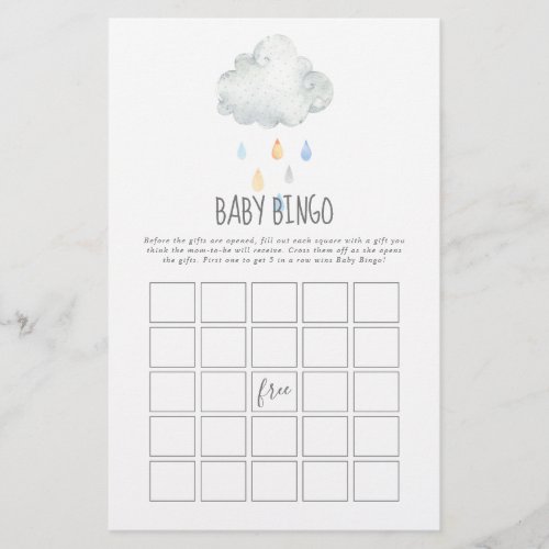 Rain Cloud Boy Baby Bingo Game Flyer