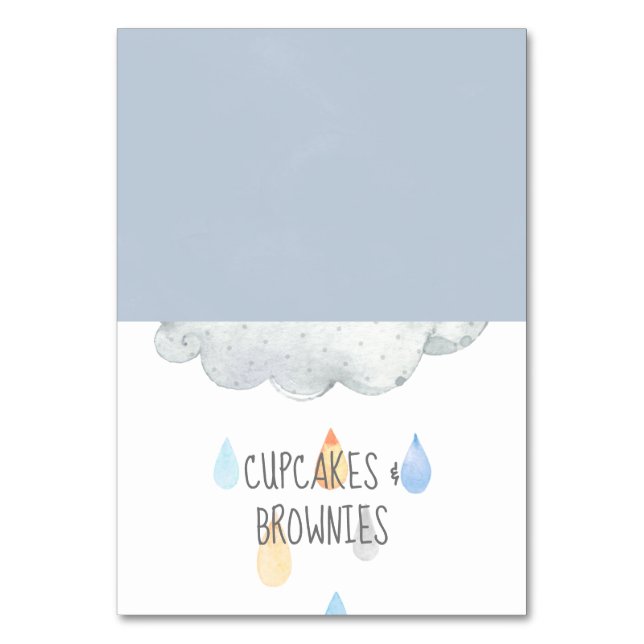Rain Cloud Boy Baby Shower Buffet Food Labels Table Number (Front)