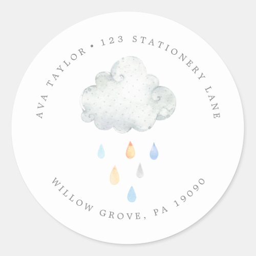 Rain Cloud Boy Baby Shower Circular Return Address Classic Round Sticker