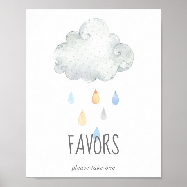 Rain Cloud Boy Baby Shower Favors Sign (Front)